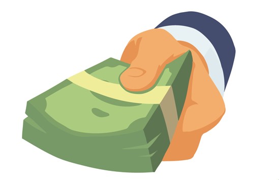 Hand poses giving, taking or showing cash stacks